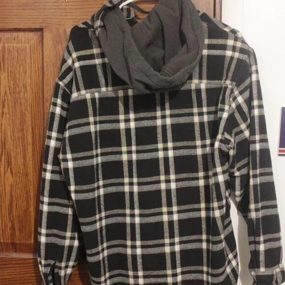 American Eagle Button Up Flannel Hoodie (New) (Large) - Picture 2 of 4